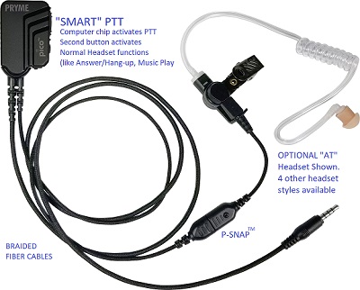 Pryme PICO 99A-EH Lapel Mic with "SMART" PTT Button. BRAIDED FIBER with noise reducing mic element for phones and tablets </strong></p>