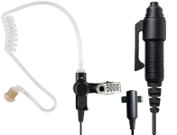 <b><span style='color: red;'>3-Wire SPM-3300 Series</span><b> Heavy Duty 3-Wire Surveillance Kit: </b>Features acoustic tube earphone with TWIST CONNECTOR, remote PTT switch and low-profile lapel microphone. Straight cable. 